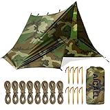 Waterproof Camping Tarp 10 x 10ft Survival Tent Backpacking Portable Tarp Multifunctional Anti-UV Shelter for Outdoor (Camo)