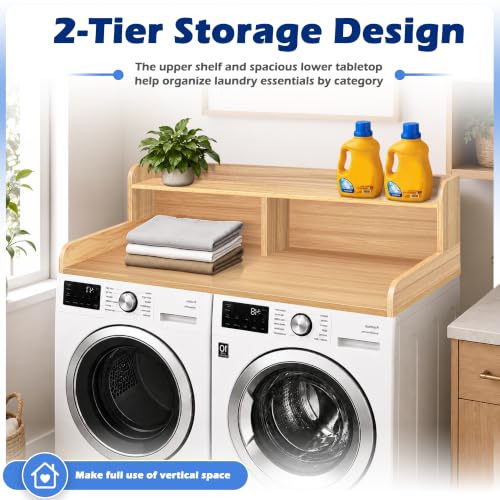 Image of Royxen Laundry Countertop with Storage Universal Fit, Washer and Dryer Countertop with Shelf, Laundry Room Storage, 2-Tier Shelf (Oak)