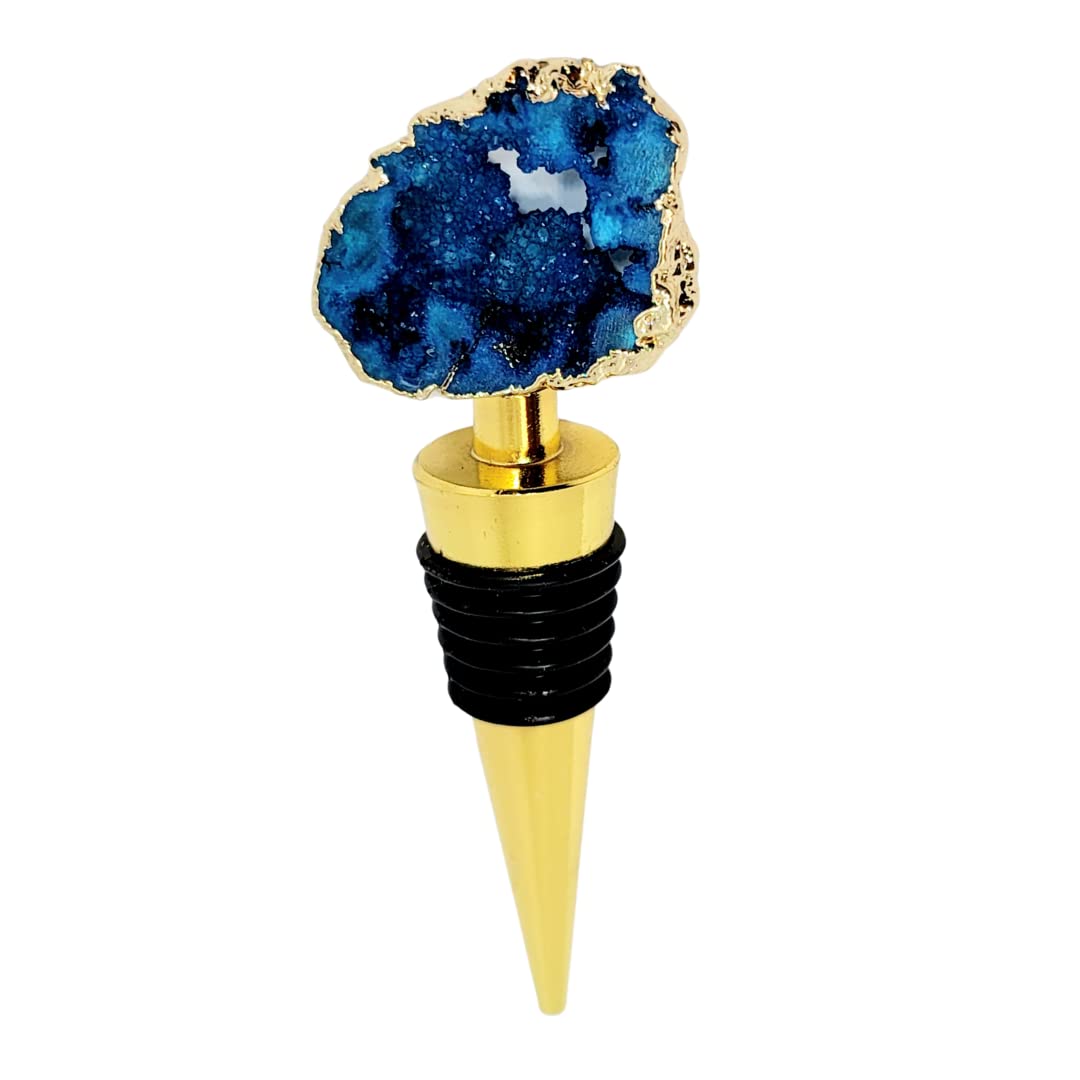 Natural Crystal Wine Bottle Stoppers Gemstone Bottle Stopper With Gift Box for Wedding & Parties (Blue Agate Blue)