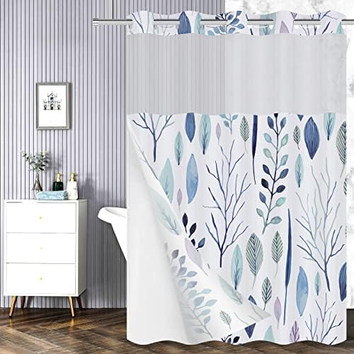 REZAYMRS Treeleaf 3 in 1 Shower Curtain No Hooks, 71x74