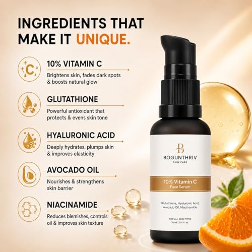 Image of 10% Vitamin C Face Serum with Glutathione, Hyaluronic Acid, Avocado Oil and Niacinamide, 30 ml