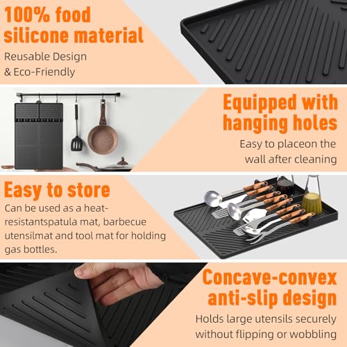 Image of Silicone Grill Mat Compatible with Blackstone, Silicone Griddle Tools with Drip Pad, Spatula Mat for Outdoor Grill Kitchen Counter (Black)