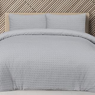 Sleepdown Bubble Waffle Textured White 100% Cotton Duvet Cover Quilt Bedding Set with Pillowcase Super Soft Easy Care Bed Linen - Single (135cm x 200cm)