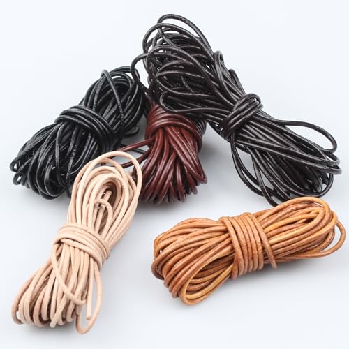 Lederschnur Rund 2mm×5m,Lederband Lederriemen Classic Kette,Lederschnur Lederband aus echt Leder für DIY Schmuck Wie Armbänder Handwerk Schlüsselband Armband Schmuck,Halsketten-Schwarz