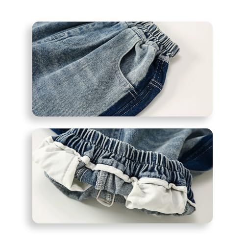 Baggy Jeans Kids Loose Fit Wide Leg Jeans Preppy Streetwear Side Striped Baggy Pants Boys High Elastic Waist Denim Pants 7