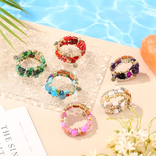 Misdary 6 Pcs Boho Multilayer Irregular Agate Beads Charm Bracelets Vintage Yoga Turquoise Bangles Boho Jewelry for Women4