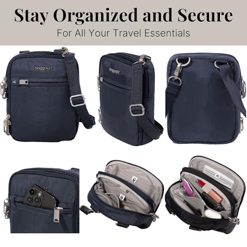 baggallini securtex anti-theft mini everything crossbody bag 6334x82534 rfid locking zippers amp cut-resistant strap