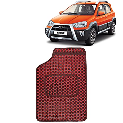Image of Kingsway Dotted Design Car Floor Foot Mats Universal Fit for Toyota Etios Cross, Model Year : 2014 Onwards, Water and Dustproof, Color Red, Set of 5 Pieces