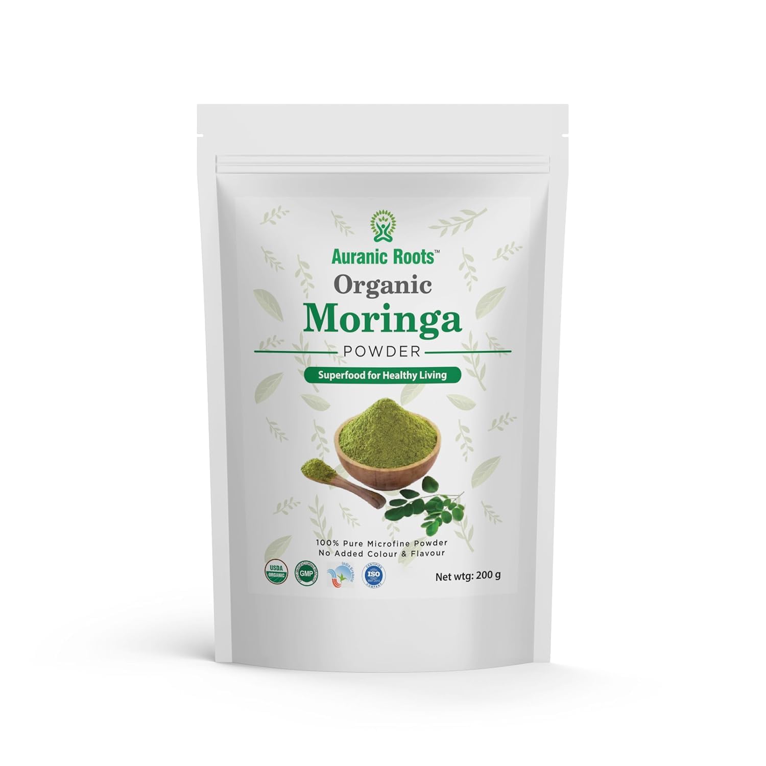 Auranic Roots Organic Moringa Powder | 𝗧𝗛𝗘 𝗠𝗜𝗥𝗔𝗖𝗟𝗘 𝗧𝗥𝗘𝗘 𝗦𝗨𝗣𝗘𝗥𝗙𝗢𝗢𝗗 | 𝗥𝗜𝗖𝗛 𝗜𝗡 𝗣𝗥𝗢𝗧𝗘𝗜𝗡, 𝗖𝗔𝗟𝗖𝗜𝗨𝗠 & 𝗜𝗥𝗢𝗡 | Natural Energy, Immunity & Detox Support | Preservative-Free | USDA Organic Certified | 200g