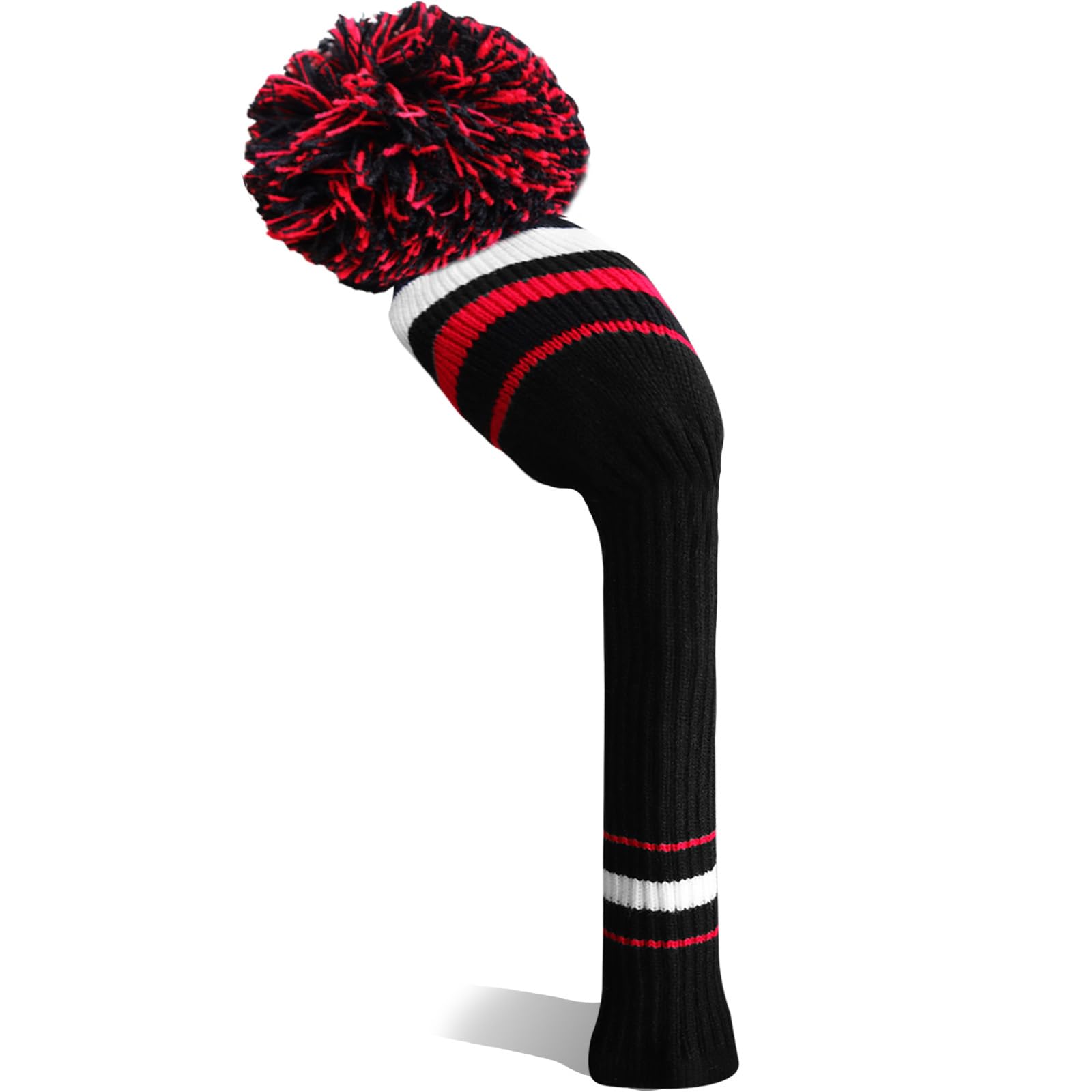 Golf Club Wood Head Covers Pom Value 1 3 Pack, Premium Knitted Driver and Wood Protection with Secure Elastic Fit, Stylish Classic Striped Design for Men & Women Choose (Black&Red-Driver-1 Pcs)