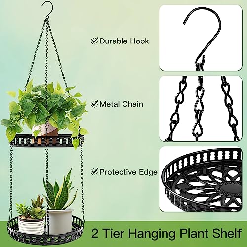Plant Hanger Indoor Outdoor, 2 Tier Hanging Planter Plant Shelf, Metal Hanging Plants Holder for Indoor Outdoor Plants - Image 5