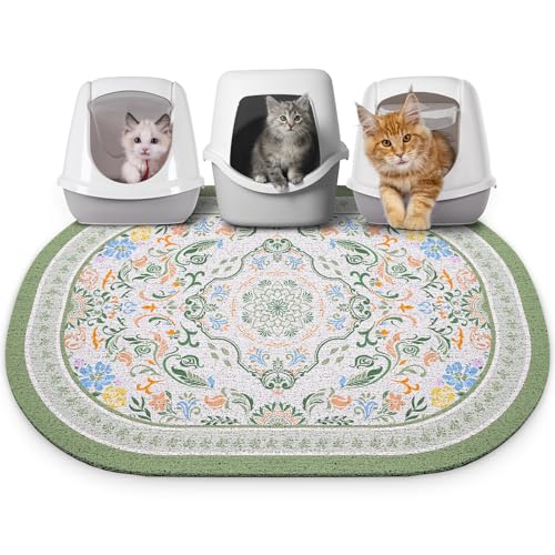Bienbee Cat Litter Mat 40"x30" Non-Slip Rug, Green XL