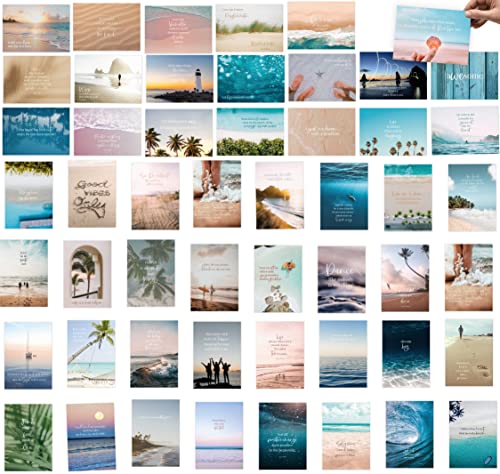52 Postkarten Set: Sprüche Karten mit Meer Motiven - Kartenset als Motivation & Mutmacher Geschenk: Motivationskarten für Achtsamkeit im Alltag, maritime Affirmationskarten und Coaching Karten