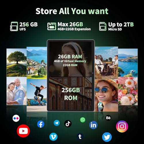 Image of Android Tablet with Keyboard, Android 16 Tablet with 26GB+256GB+2TB Expand, Gemini AI, 10 inch Tablet with 8-Core, 5G WiFi, 8000mAh, GPS, Electronic 2 in 1 Tablet PC with Case, Mouse, Stylus (Green)