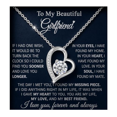 MGOOL To My Girlfriend Necklace Wife Necklace Soulmate Necklace For Women Future Wife Jewelry Birthday Gifts Message Card and LED Box (Heart 01-GF PU LED Box 925 Sterling Silver)