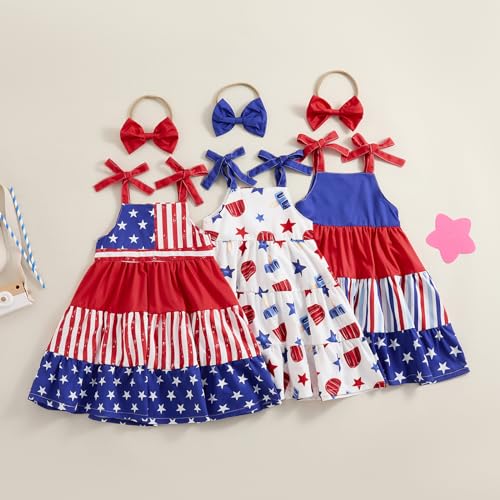 Rtnnsbbfcm Toddler Girl 4th of July Outfit Independence Day Sleevelees Dress Fourth of July Cake Dresses Little Girls Clothes3