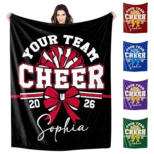 M YESCUSTOM Personalized Cheerleader Blanket with Name for Girls Daughter Friends Custom Team Cheer Fleece Throw Blankets Gifts for Game Christmas Birthday