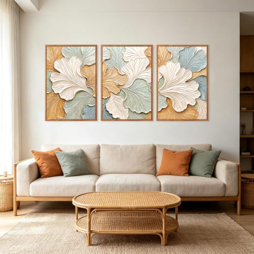 Image of CHDITB 3D Large Ginkgo Leaf Wall Art, Neutral Boho Botanical Wall Decor