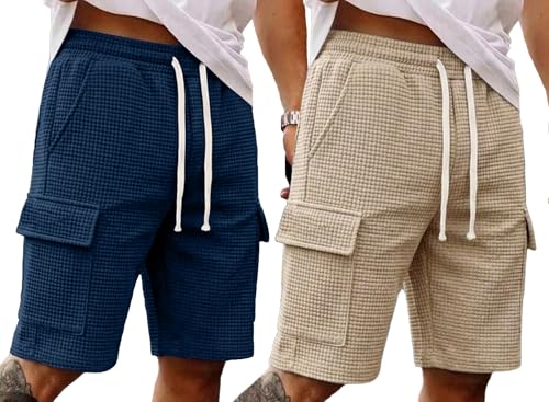 Image of AUSK Men Premium Summer Cargo Shorts Breathable Waffle Knit Fabric Multi Utility Pockets Relaxed Fit Shorts for Mens