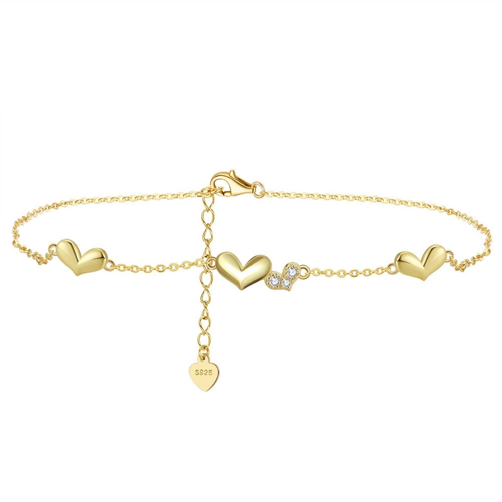 Cavigliera a forma di cuore, in argento 925, collana con cuore rotondo, con zirconi, regolabile, argento/oro, per mamma