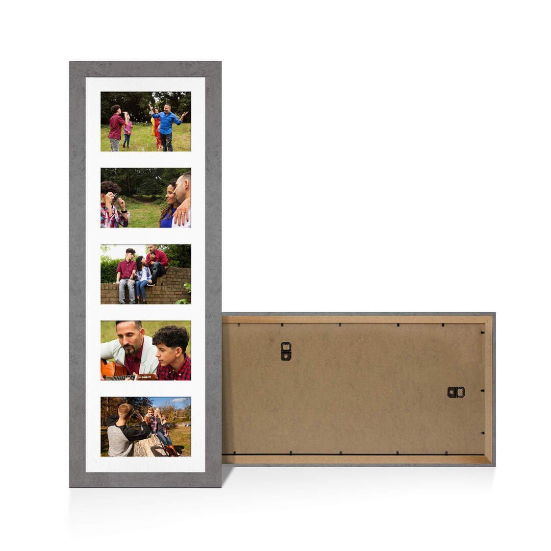 Procut Global 26X8 Marble Grey Photo Frames For Multiple Pictures with White Mount-Modern Collage Frame with 5 Apertures (5x) 6X4-Engineered Wood with Shatterproof Perspex