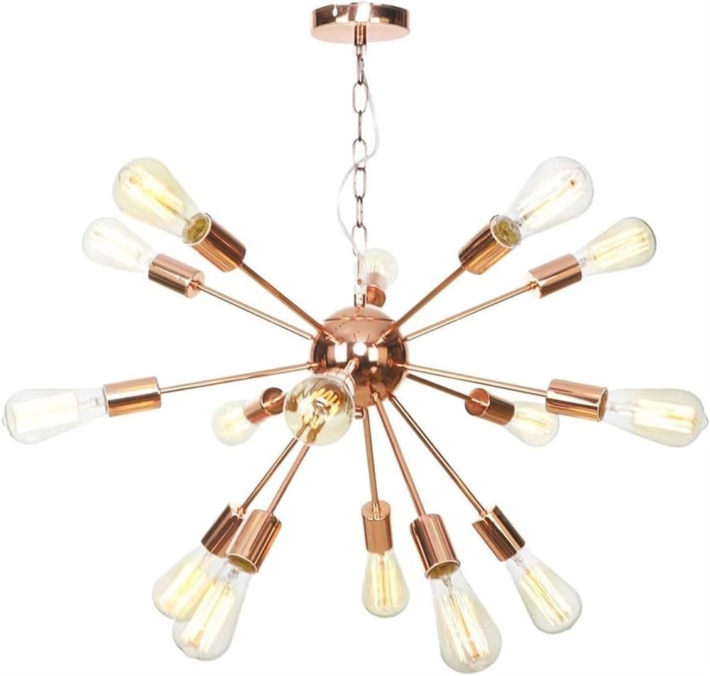 Hertl Modern Sputnik Chandelier Lighting 15-Lights LED E27 Edison Pendant Lights Mid Century Ceiling Light Fixture Black/Rose Gold/Chrome Hanging Lights for Hallway Bar (Color : Rose Gold) — image 1