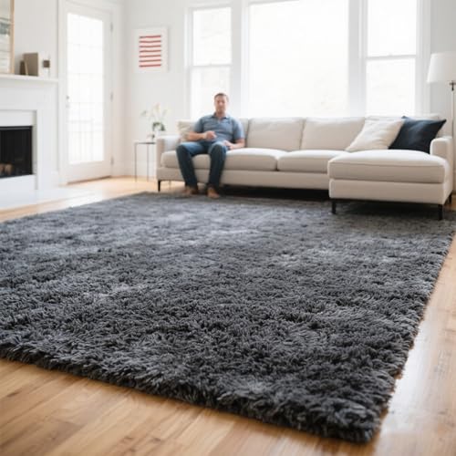 Grey Area Rugs for Bedroom Living Room, 4x6 Soft Large Fluffy Fuzzy Shag Plush Furry Grey Carpet, Soft Indoor Floor Mat for Kids Nursery Home Dorm Office Decor Aesthetic