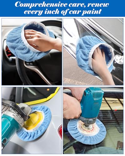 Image of Tallew 40 Pcs 9 to 10 Inches Buffer Pads Bulk Car Polisher Bonnets Orbital Buffer Bonnets Microfiber Polishing Pad Car Wax Cover for Cleaning and Polishing (Light Blue)