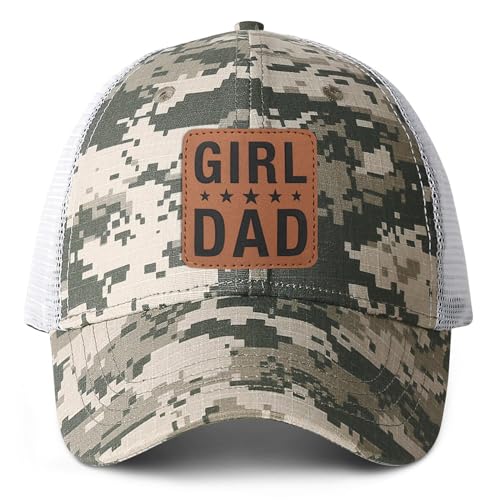 Image of Girl Father Daddy Dad Leather Patch Hat Birthday for Dad Papa from Daughter Son Adjustable Trucker Hat