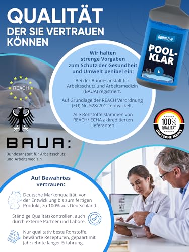 AGUALEVE® Poolklar 1l *NEU* – Kristallklar 2.0 Formel für perfektes Poolwasser – Pools, Whirlpools, Planschbecken – Markenqualität Made in Germany – für 200.000 Poolwasser – mit Note 1,2 getestet