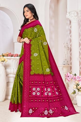 Image of TAMAIRA FASHION Mulmul Pure Cotton Saree For Woman Floral Batik Printed|Office Wear Daily Wear Sarees For Women Without Blouse Piece (Available in 11 Colours)