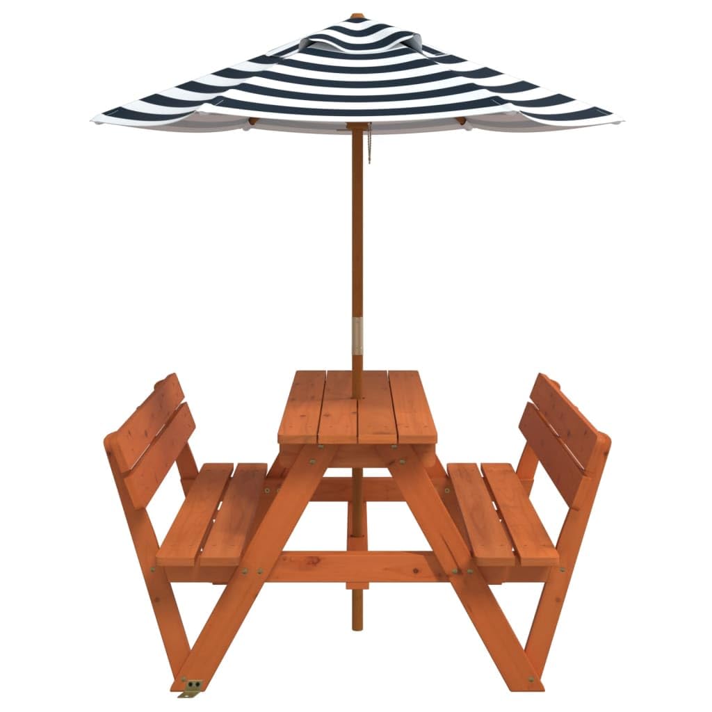 Tavolo da picnic per 4 bambini con ombrellone in legno di abete massiccio, 90 x 108 x 54 cm, stabile, robusto, resistente alle intemperie, per giardino, terrazza, esterni, ideale per