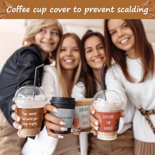 Dingion 200 Pack Coffee Cup Sleeves Corrugated Cardboard Motivational Disposable Sleeve for Inspiring Cold or Hot Beverage Chocolate Coffee Tea, Fits 12oz 16oz Paper Cups