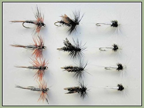 Trout Fliegen ohne Widerhaken, 12 Stück pro Packung, Caenis, Erle und Adams Beste Sommerfliegen