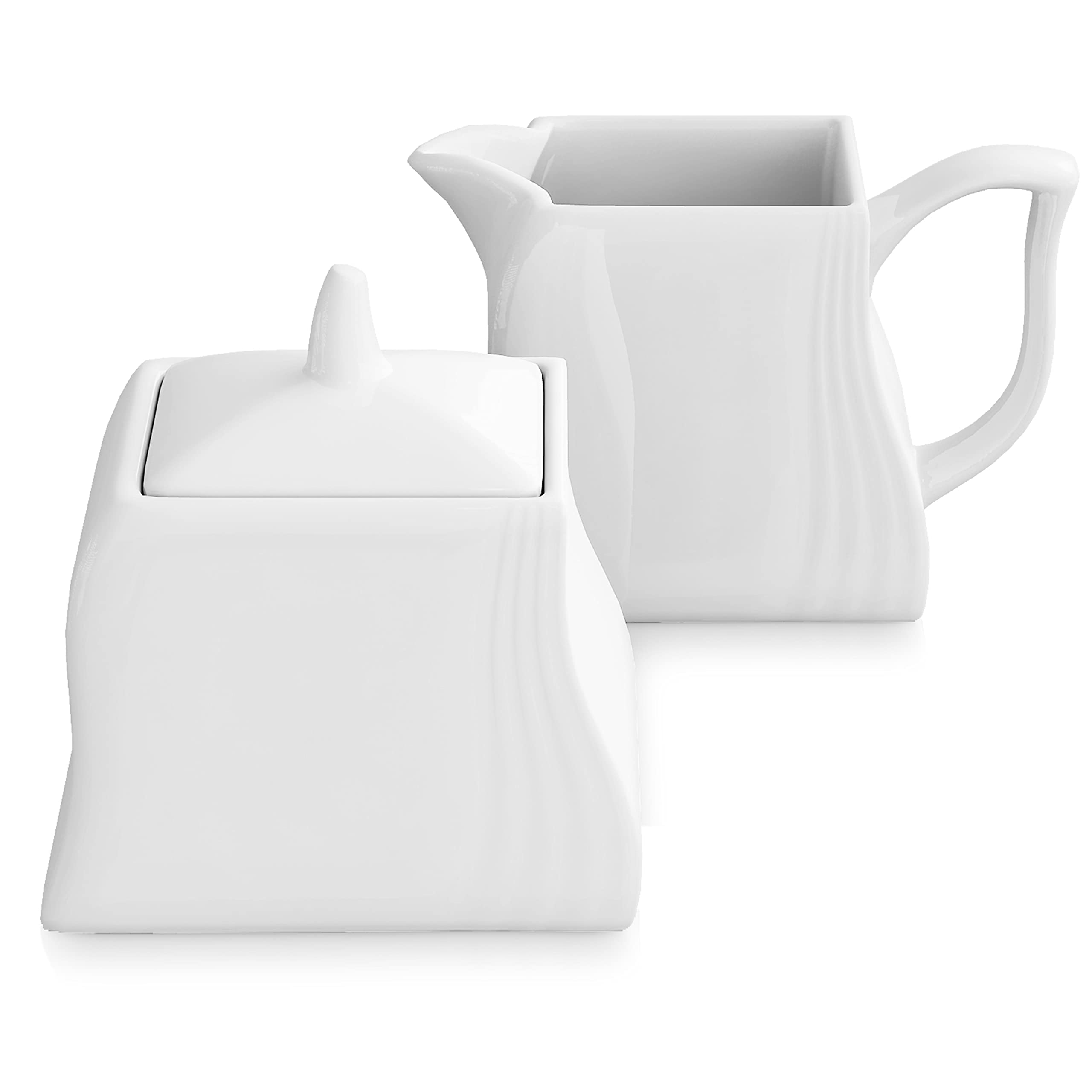 MALACASA | Porcelana leche y azúcar Set 3 TLG, azucarero y jarra de leche, azucarero con tapa y jarra de leche, recipiente para leche y azucarero, recipiente de azúcar blanco, serie AMPARO