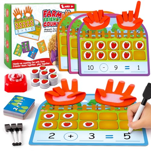 Torlam Magnetic Ten-Frame Set,Finger Number Counters for Kids Math Manipulatives,Counting Blocks for Math Games Addition Subtraction Practice,1st 2nd 3rd Grade Kindergarten Number Blocks Learning Toy