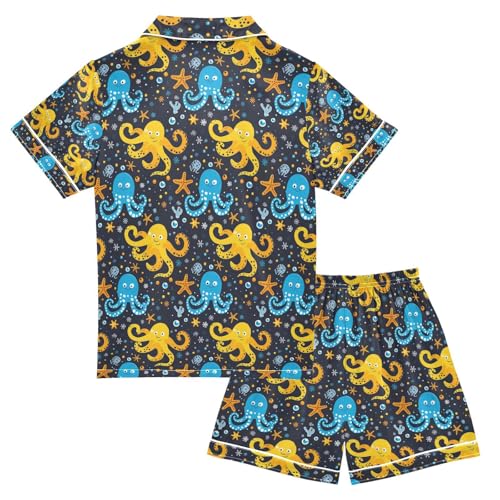 senya Starfish Octopus 1 Satin Summer Pajama Sets Silk Short Sleeve Button Down Sleepwear2