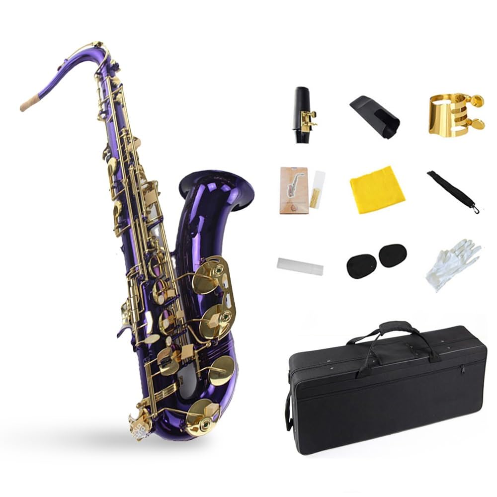 Strumento for sassofono tenore, strumento da gioco professionale, corpo in ottone, tasti dorati verniciati viola, sassofono tenore professionale in si bemolle, set for sassofono, testa di flauto, cust