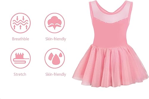Miniatura 5 de Phineein Leotardos de ballet de manga corta para niñas, leotardos de baile con espalda hueca con falda
