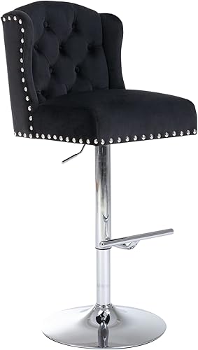 LukeAlon Taburetes de bar individuales ajustables de terciopelo, con botones, giratorios, altura de barra con base de metal, tapizada con remache,