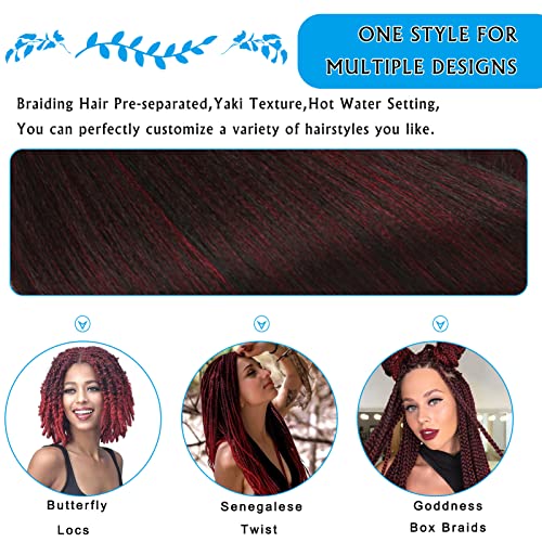 Ombre Red Pre Stretched Braiding Hair 26 Inches 8 Packs Synthetic Yaki Wave Knotless Easy Box Braids Crochet Soft Hair Extensions For Braiding(26 Inch,T1B/Red) #TOP4