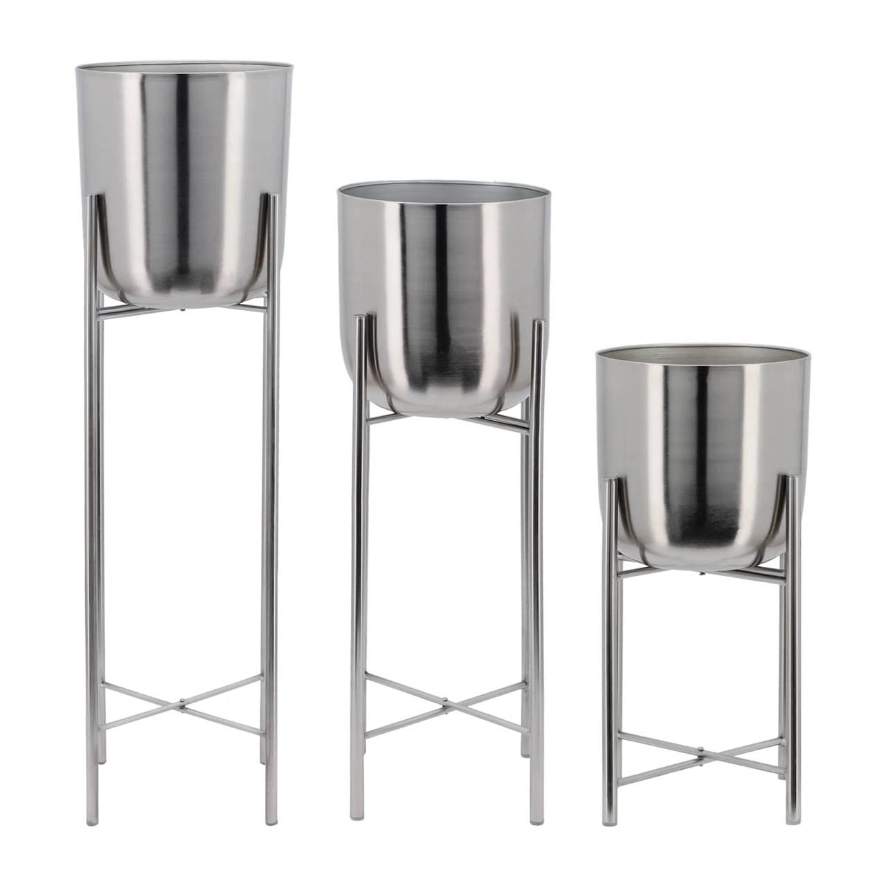 Indian DECORMART Metal Floor Plant Pot Set of 3 Ideal for Indoor Outdoor Home Decor Round Planter with Metal Plant Stand (Silver) (B0B58L1V7W) Amazon Price History, Amazon Price Tracker