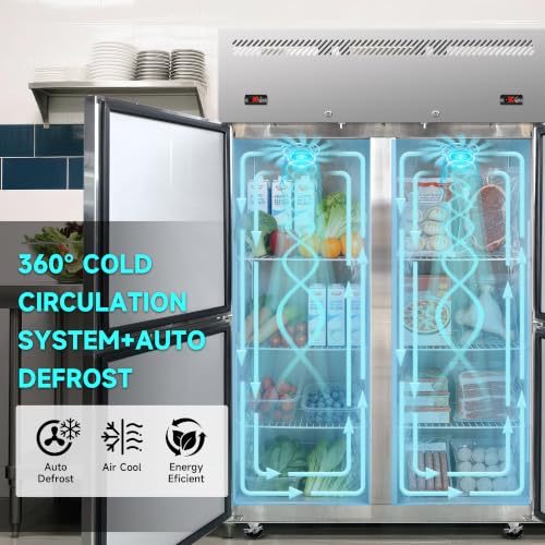 Image of DeepTide 48 inch W Commercial Refrigerator and Freezer Combo, Dual Temperature Zones Freezers /Refrigerator with Four-Door: 32Cu.Ft Stainless Steel Storage, Automatic Defrosting