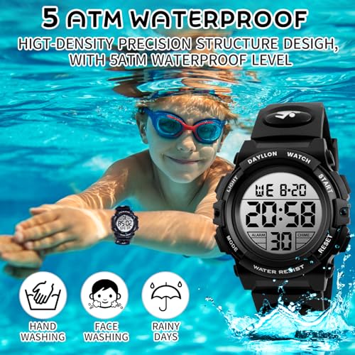 Image of Dayllon Kids Digital Watch Boys Outdoor Sports 50M Waterproof Girls Watches Alarm Clock 12 /24 H Stopwatch Calendar for Ages 3-15 Boy Girl Wristwatch Kids Gift