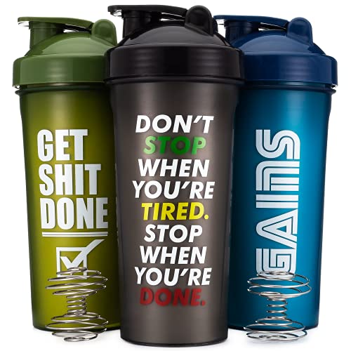 Hydra Cup - [3 PACK] - Extra Large Shaker Bottle, 45-Ounce Shaker Cup with Dual Blenders for Mixing Protein, OG Gains Logos (3)