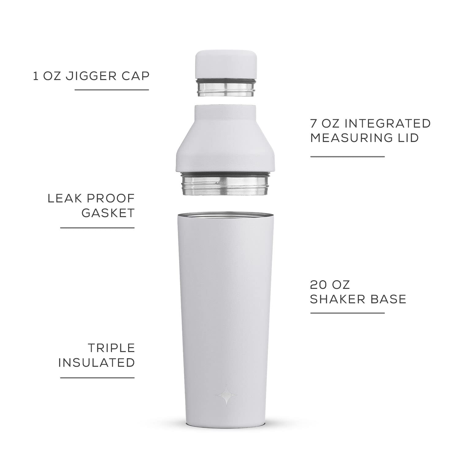 JoyJolt Bouteille shaker triple isolation pour cocktails/protéines - Tasse shaker de 591 ml avec couvercle doseur d'alcool et bouchon doseur - Bouteilles shaker glacées 12 heures pour mélanges de