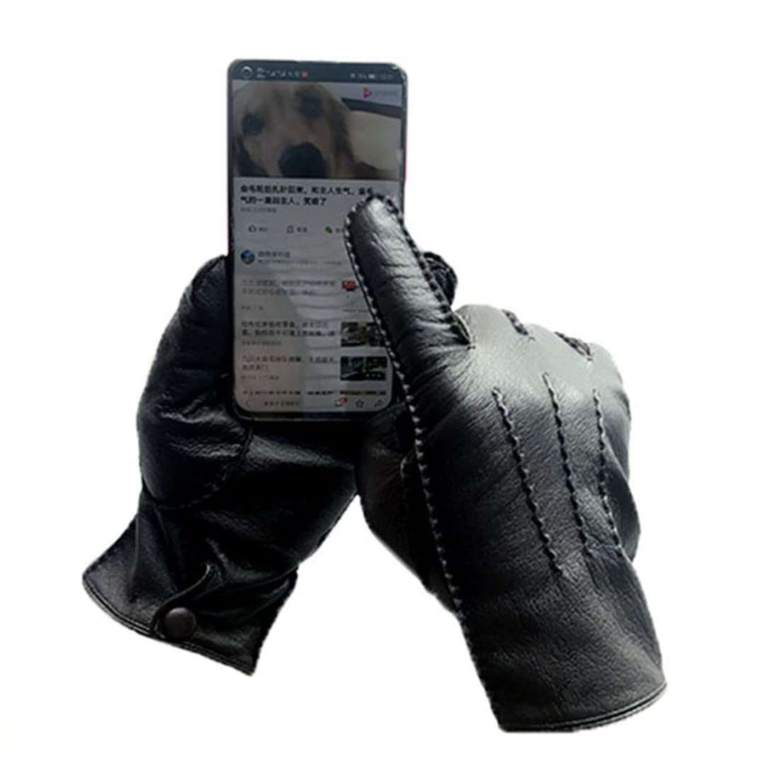 Guantes de cuero con pantalla táctil para hombre, forro de lana fina, guantes cálidos para hombre de otoño e invierno
