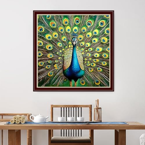 Image of Dimensean Stamped Cross Stitch Kits Full Range of Embroidery Patterns Starter Kits for Beginners Adult DIY Cross Stitches Needlepoint Kits 11CT-Blue Peacock 18x18 inch