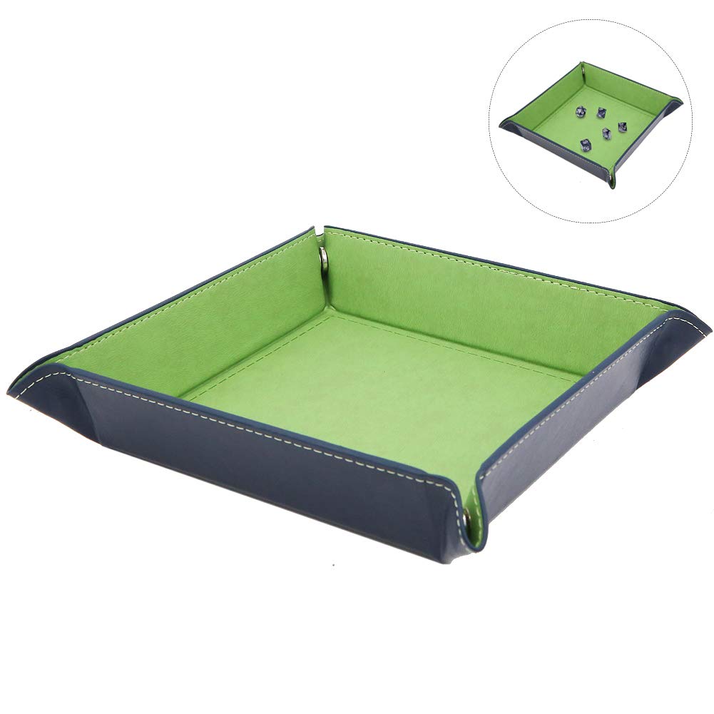 Gino Green Portable Dice Rolling Tray,Pu Leather Dice Holder Game Box For D&D,Rpg,Table Games Or Desktop Phone Key Storage (Green)