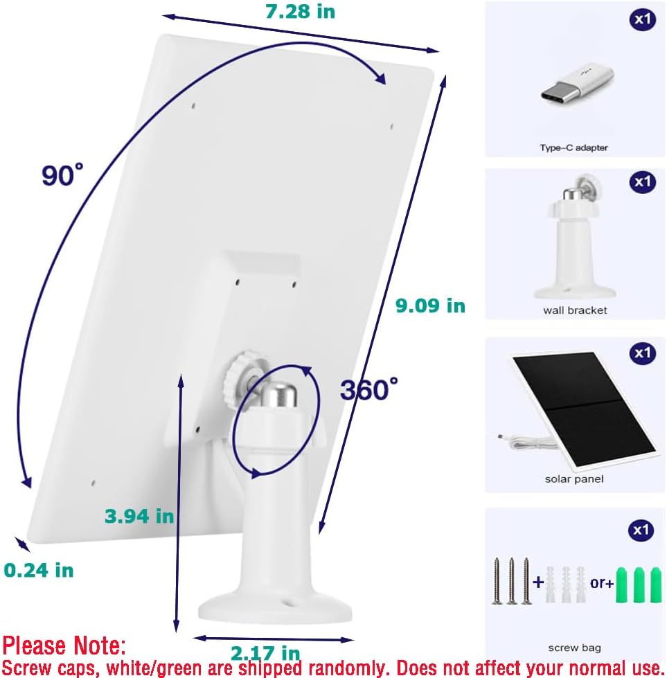 Solar Panel Charger for Outdoor Security Cameras -10W, DC 5V Compatible with Micro USB & Type-C Rechargeable Battery Cameras,9.8Ft Charging Cable,IP66 Waterproof (White)